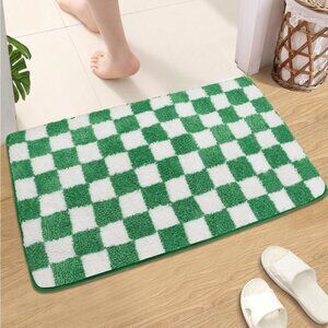 Checkered Bath Mat Green White Bathroom Rugs Moroccan Checkerboard Rug Non Slip